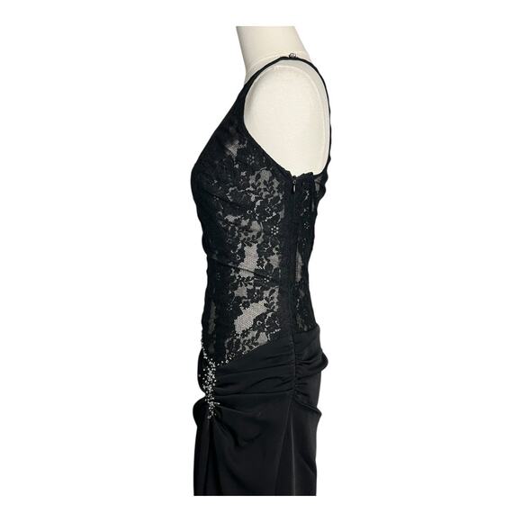 Saison Blanche Couture Black Sheer Lace Formal Dress Gown Black Tie S / M - Picture 11 of 12